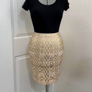 Gold Metallic Geometric Bandage Pencil Skirt